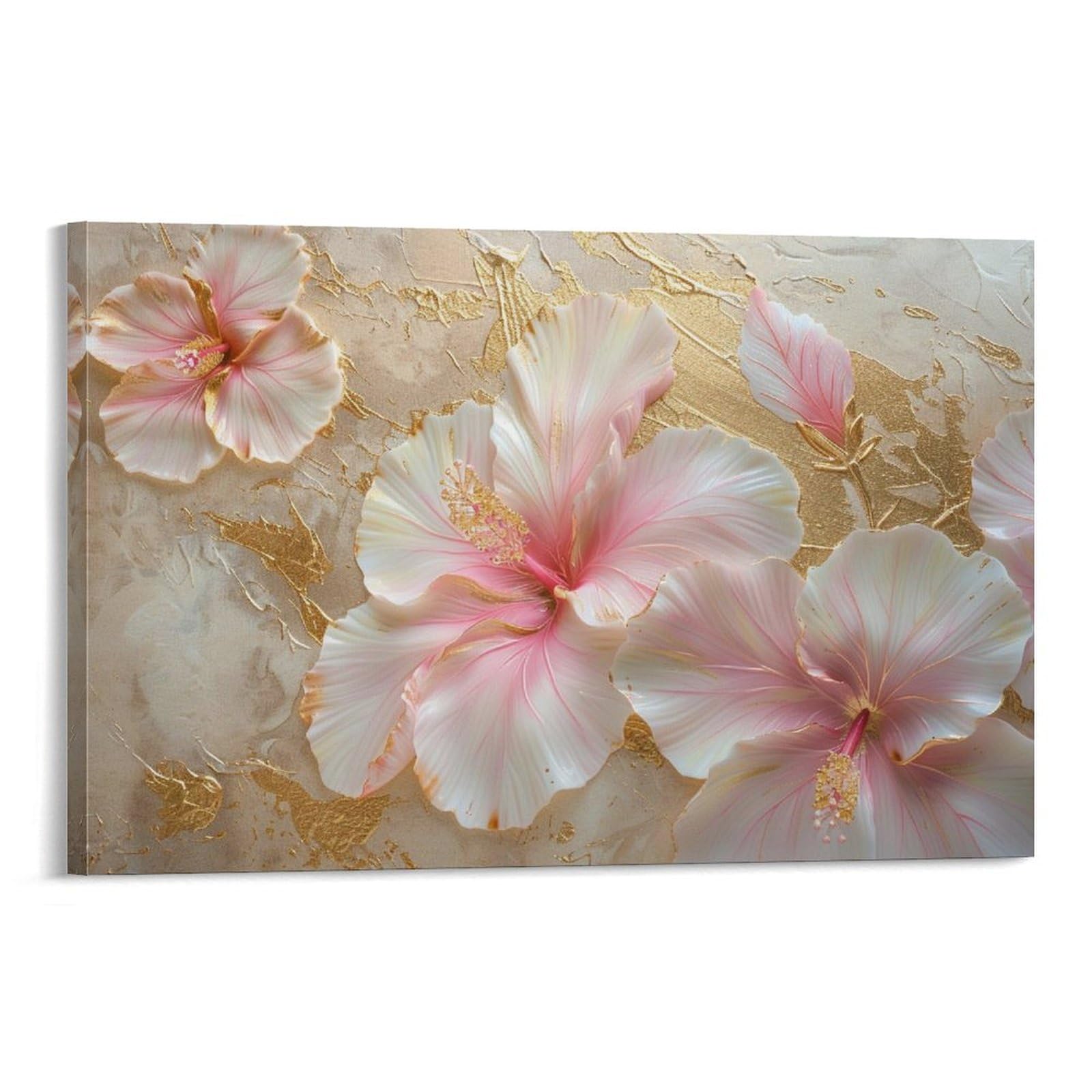 ピンク　ピンクのお花 壁掛けアート 絵画 花の絵 フラワーアート Amazon.co.jp: 絵画 ピンクゴールドのハイビスカスの花インテリア 絵画